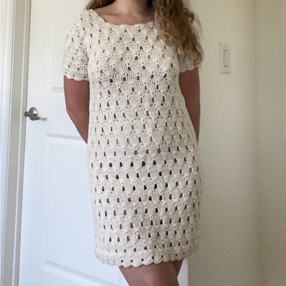 white crochet intermix dress/ beach coverup
